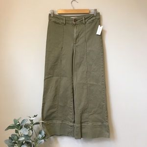 NWT ANTHROPOLOGIE CHINO WIDE LEG PANTS Green 27